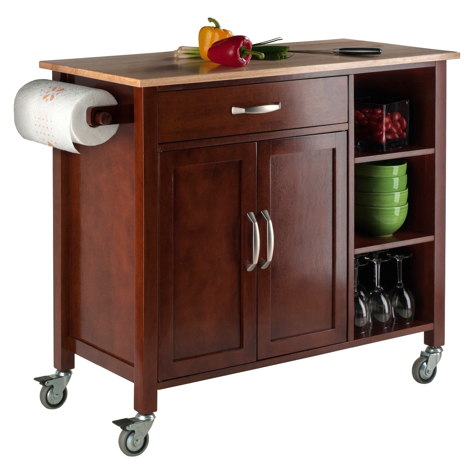 Mabel Kitchen Cart Walnut/Natural Doba
